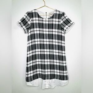 Sea New York Dress Black and White Plaid Shift Short Sleeve Preppy Woven Tartan
